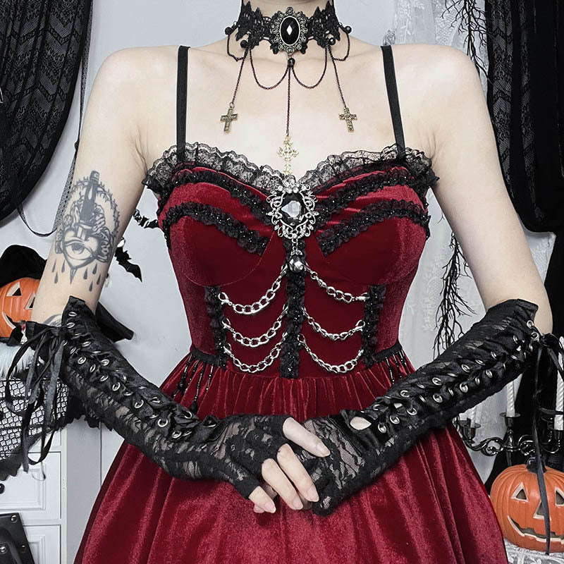 short Red Goth Dress - Bright Velvet