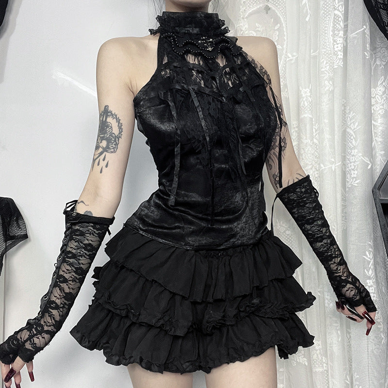 silk Gothic Halter Top High Neck