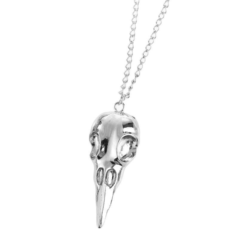 silver Crow Skull Necklace