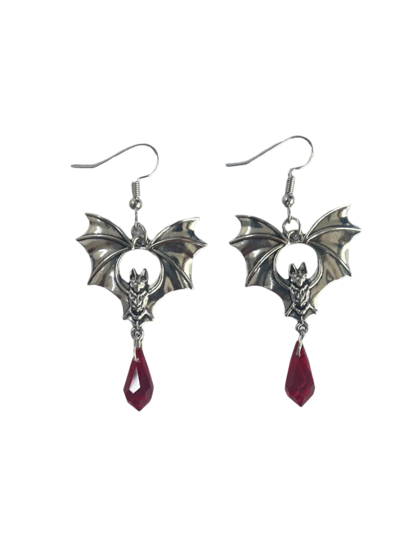 silver Crystal Bat Shaped Earrings for Women