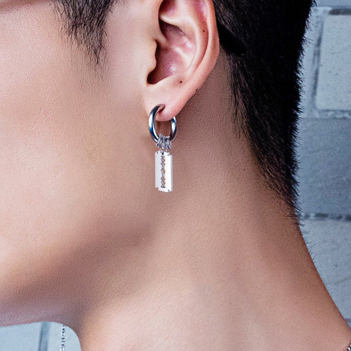 Goth Razor Blade Hoop Earrings Titanium Steel