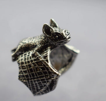 silver Large Vintage Adjustable Bat Ring