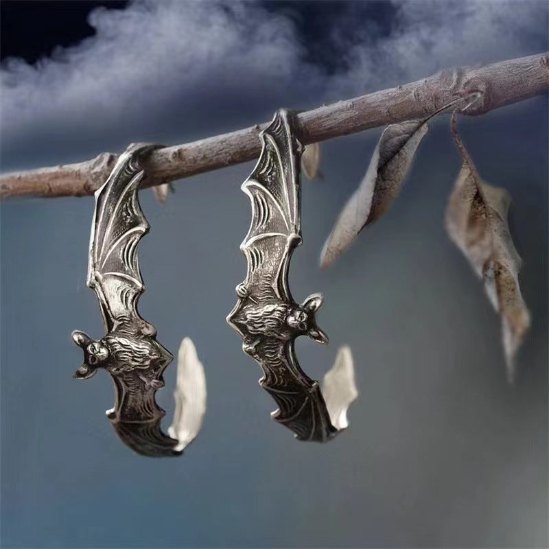 silver Realistic Bat Hoop Earrings Womens
