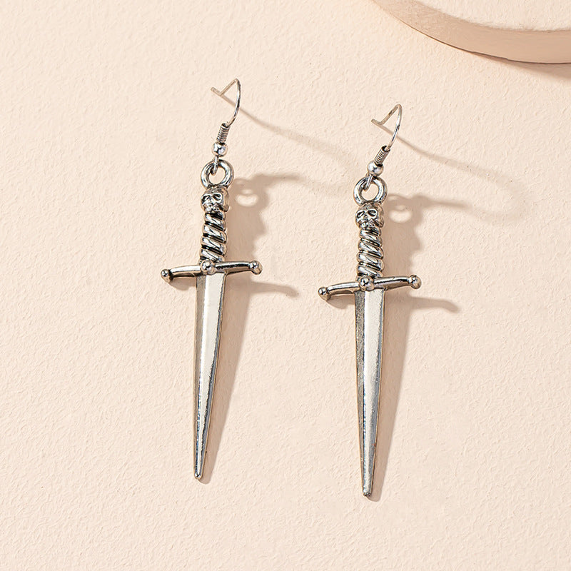 Steel Skull Sword Earrings Womens