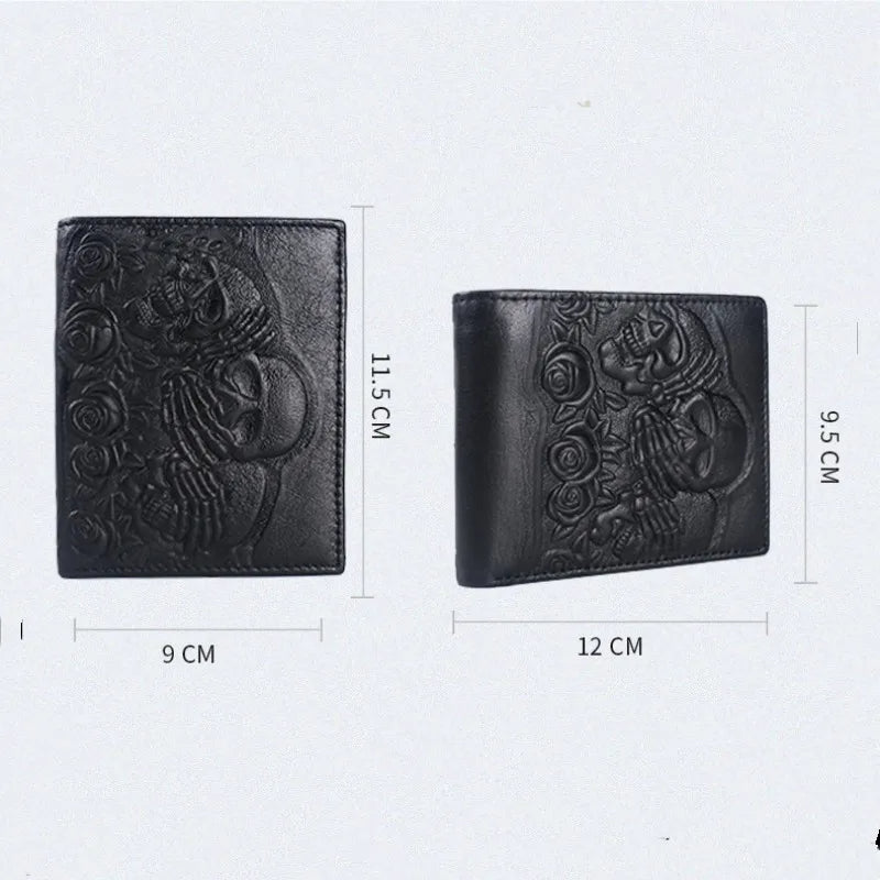 size guide Black Rose Skull Leather Wallet