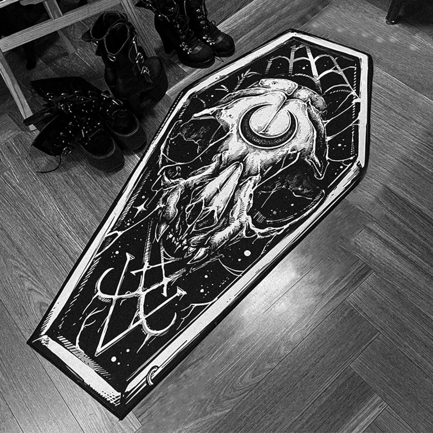 skull Occult Rug with Skull black coffin