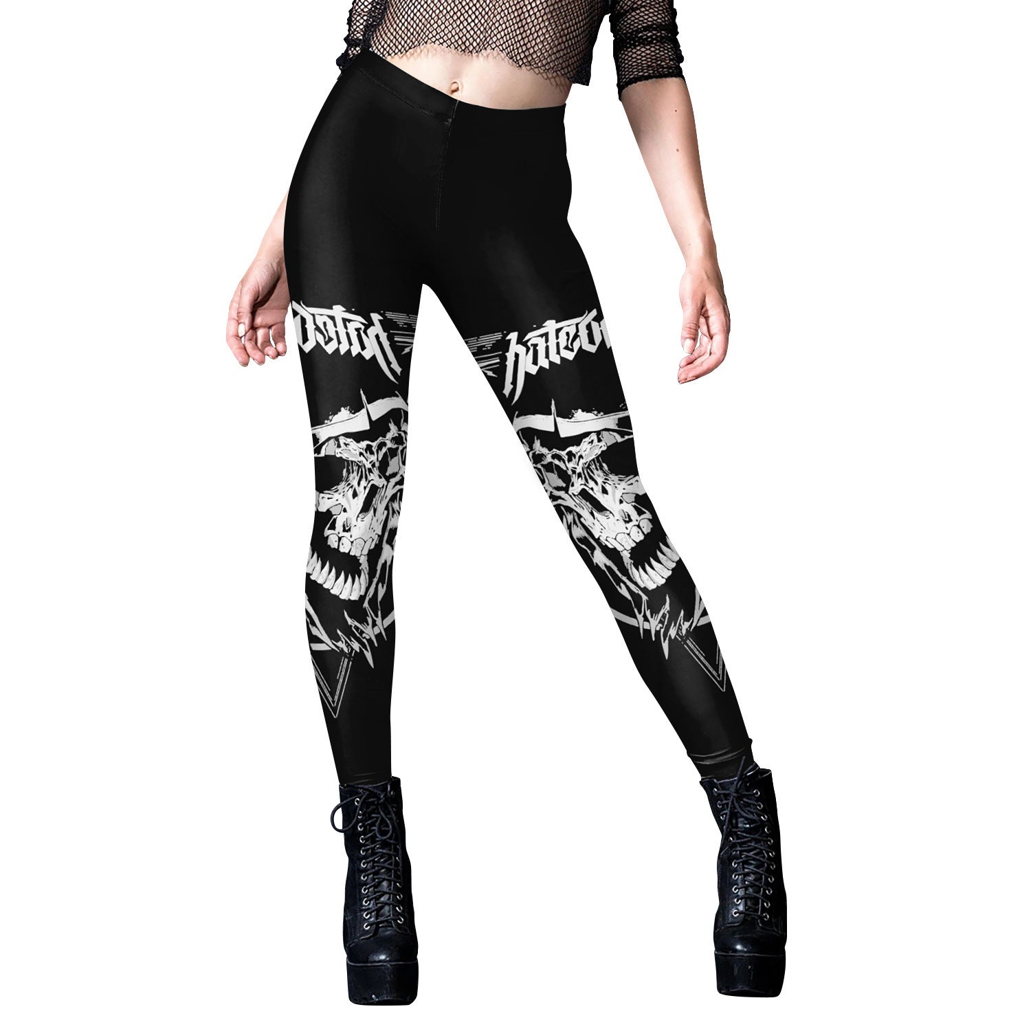 skull Goth Yoga Pants with Gothic Print pentagram