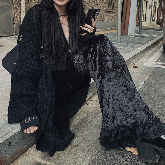 Lace Goth Sweatpants for Women slim fit