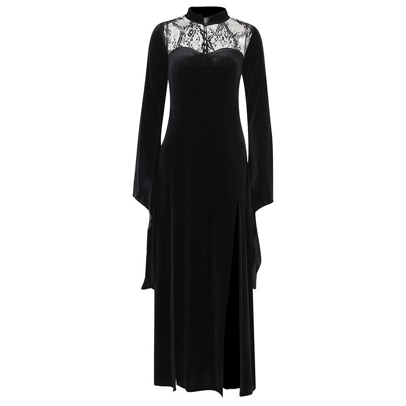 slit Long Sleeved Black Goth Dress