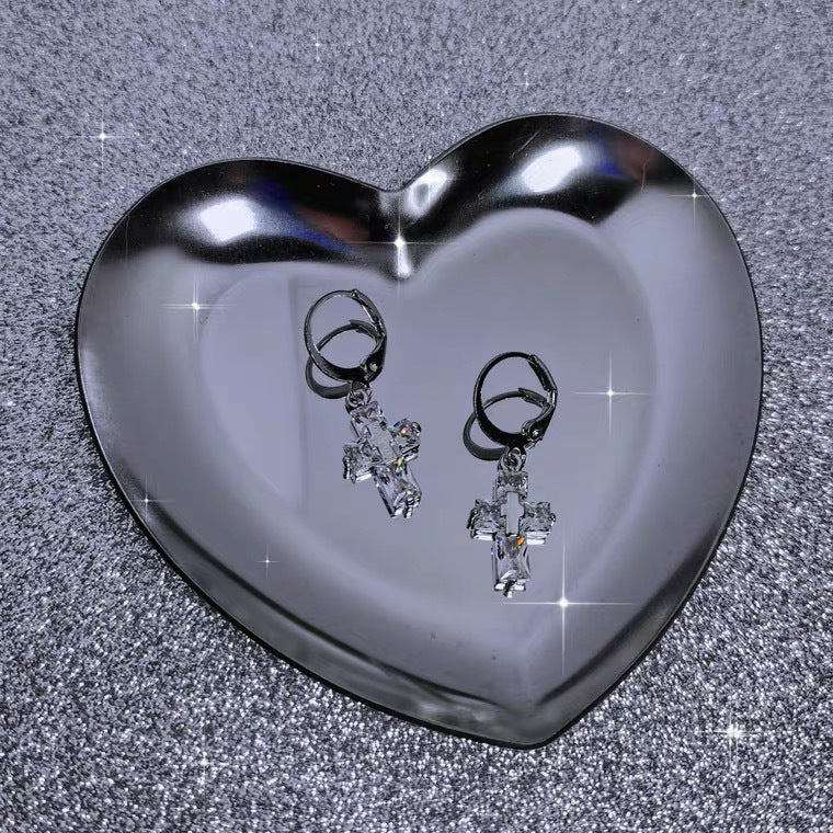 Small Transparent Cross Earrings