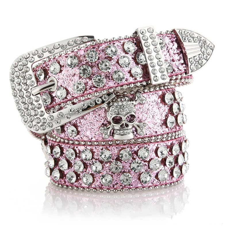 shiny Black Goth Skull Belt with Crystals