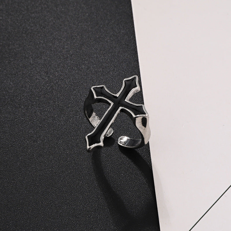 steel Gothic Black Cross Ring