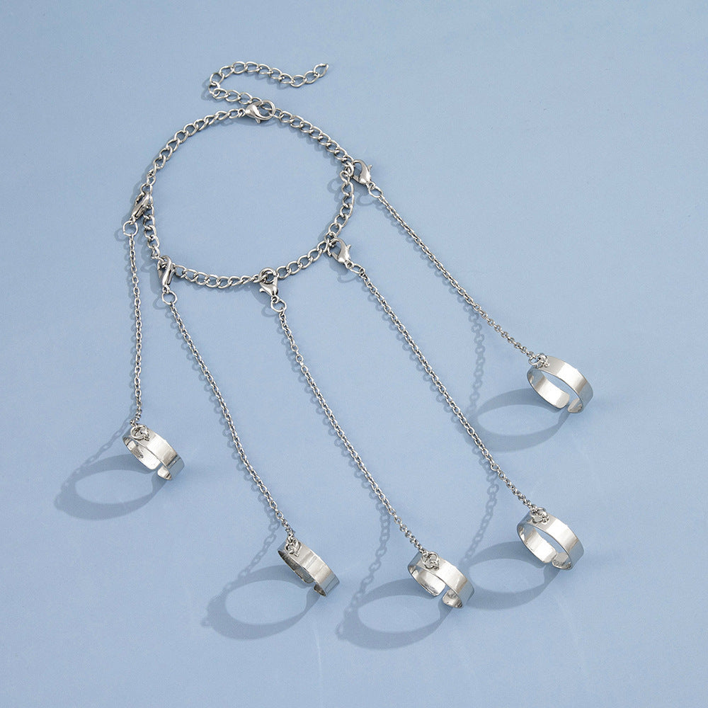 steel Hand Chain for Men - Bracelet with Rings