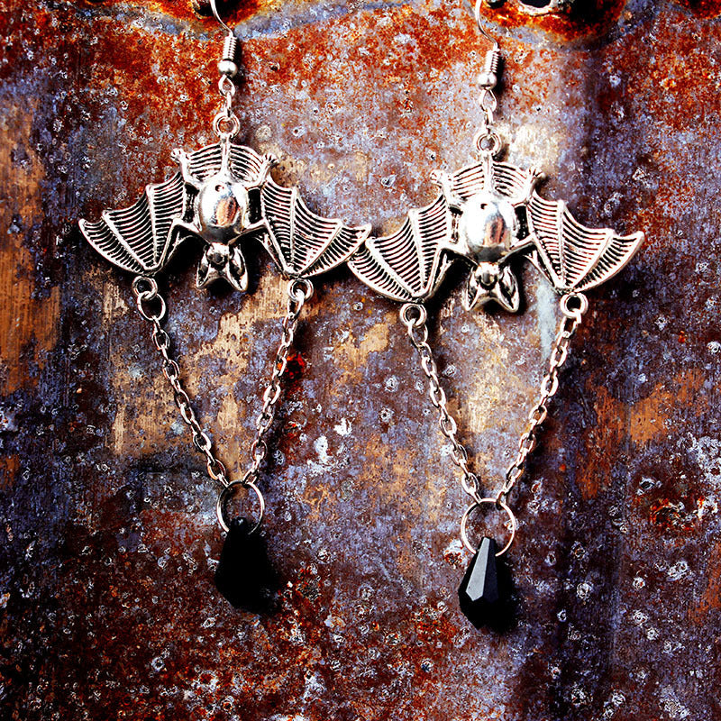 Long Vintage Bat Earrings silver