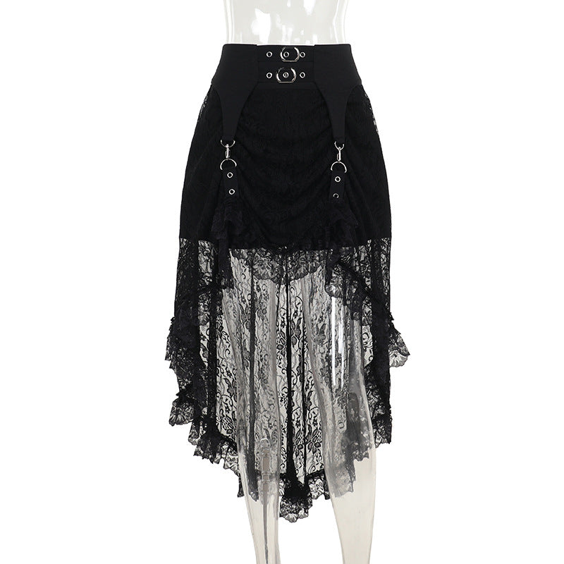 Gothic Sheer Lace Skirt with Top Set Co Ord with straps