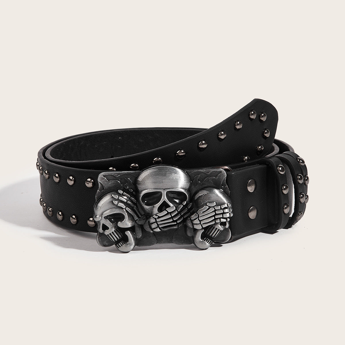 studded Black Snap Skull Belt Black Silver