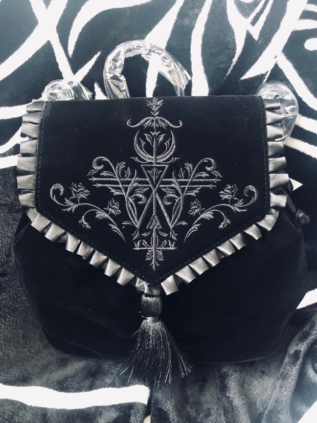 suede Velvet Black Goth Backpack Womens