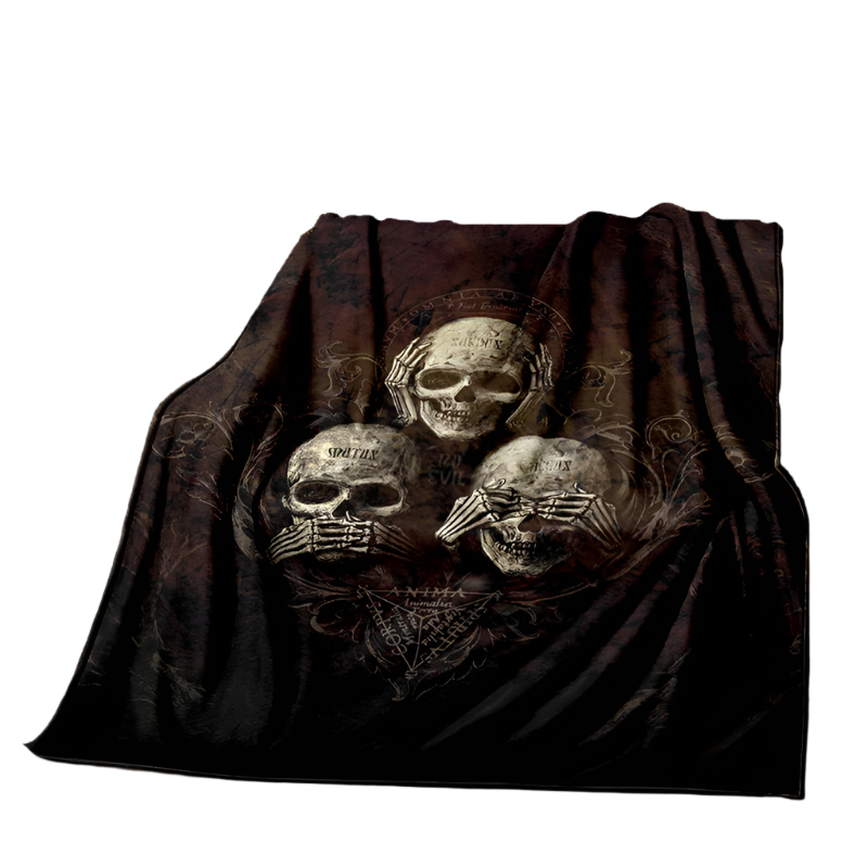 three Skull Brown Steampunk Blanket