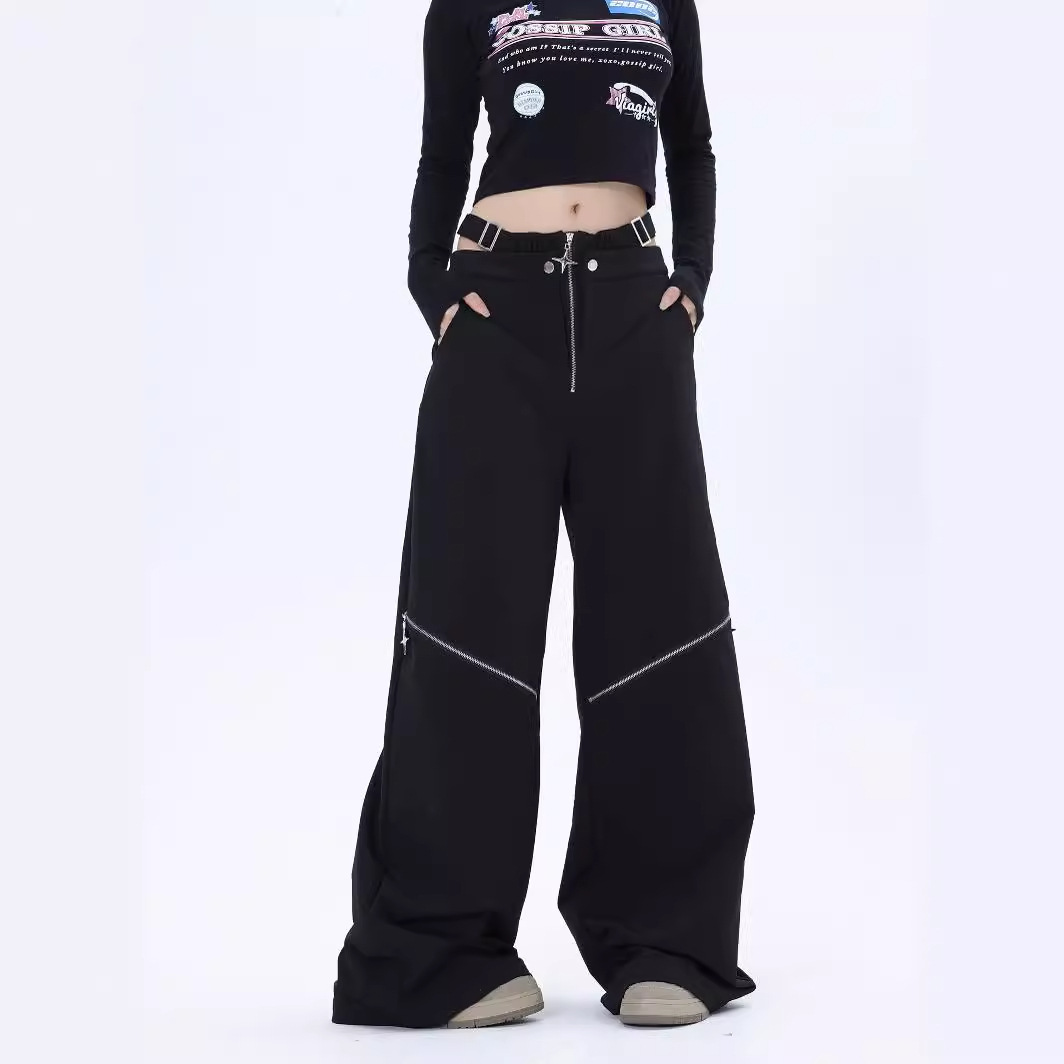 v cut Black Ripped Trousers for Women