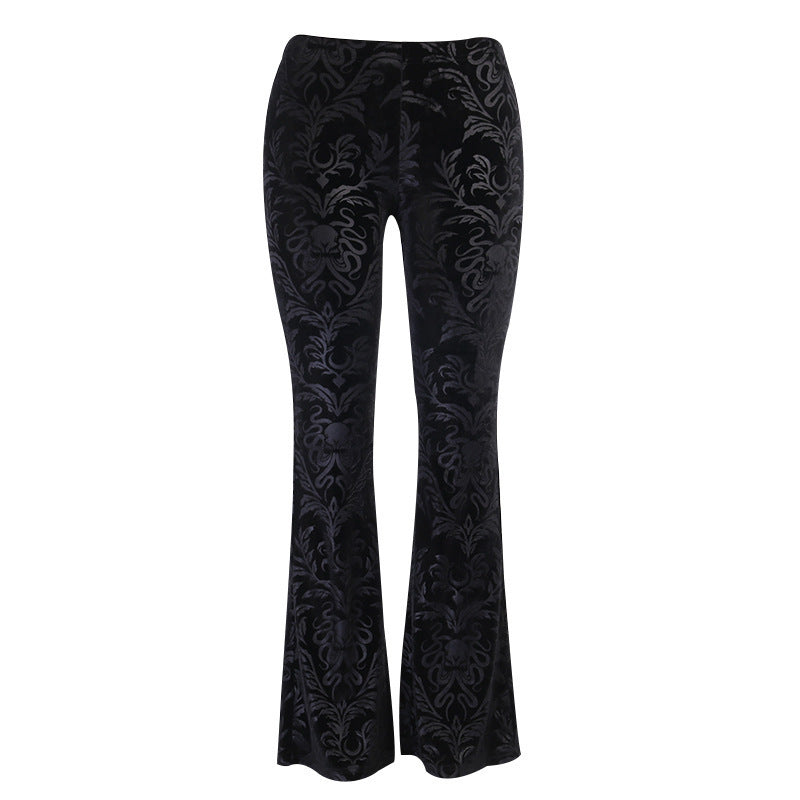 black flower print Embossed Suede Pants for Women