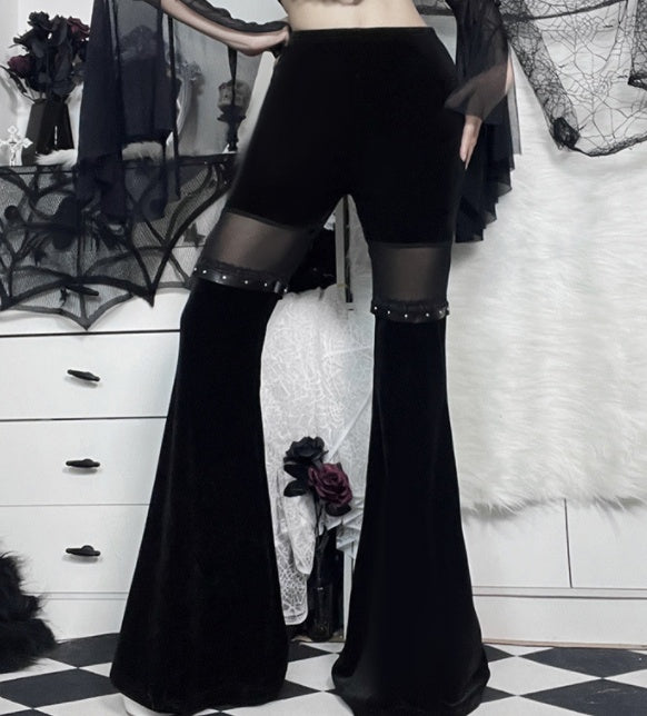 velvet Flare Mesh Pants Womens goth