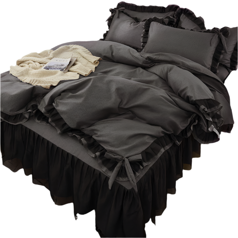 gray victorian Gothic Bedspread Set with Ruffles