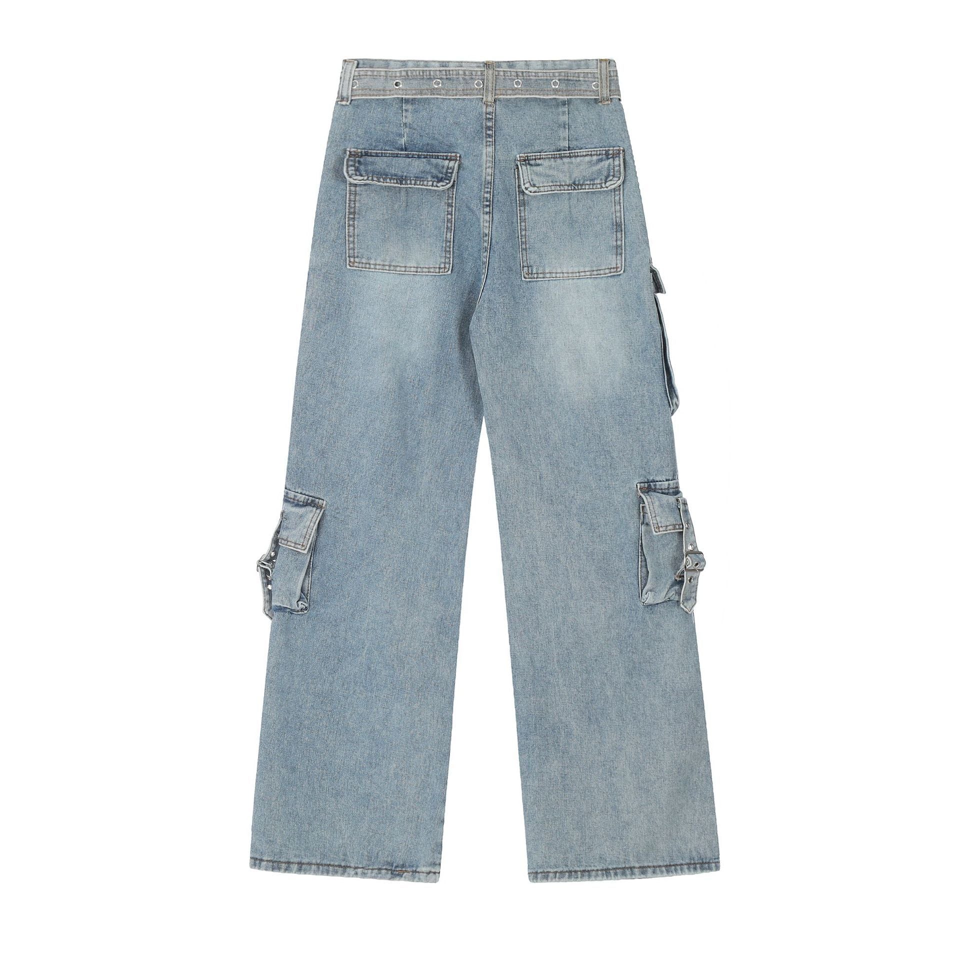 blue Wide Cargo Jeans for Men goth