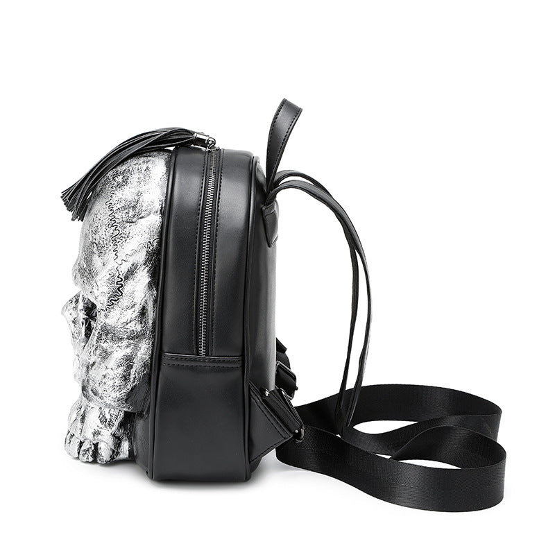 silver 3D Large Skull Backpack