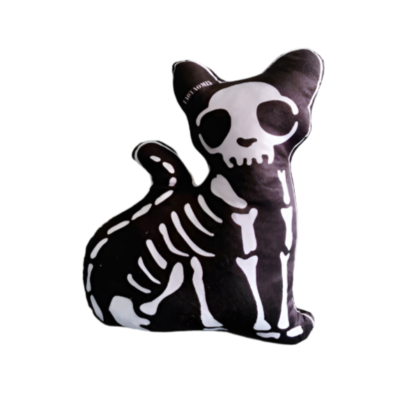 white Cat Skeleton Pillow