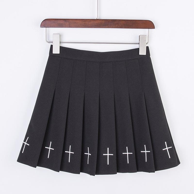 white Crosses Goth Pleated Skirt