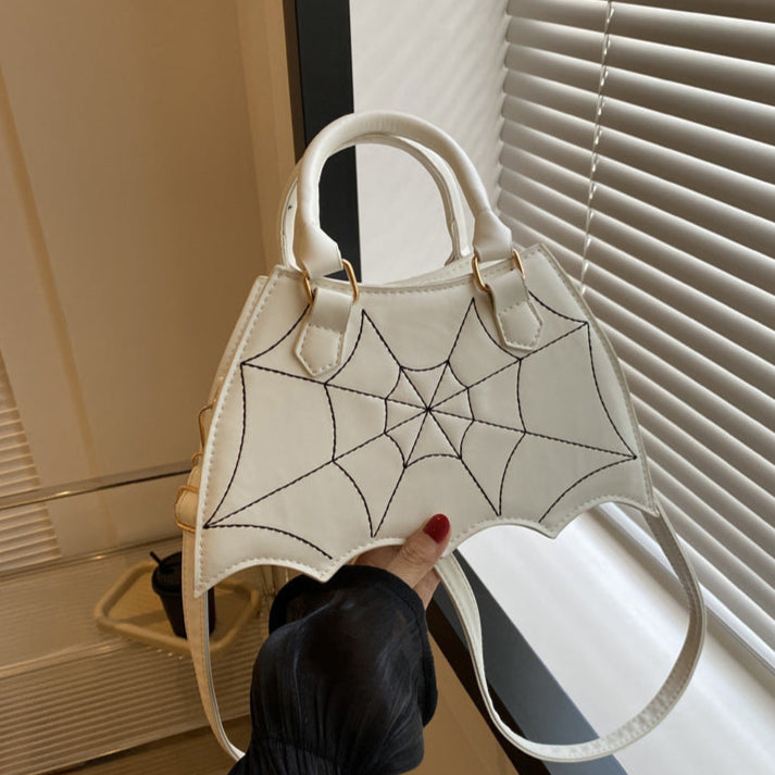 white Goth Bat Spider Web Purse