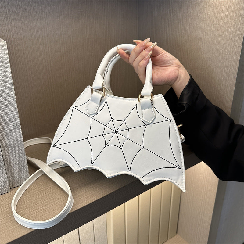 white Goth Bat Spider Web Purse