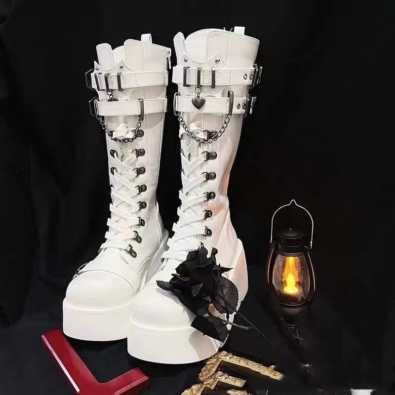 Black Gothic Combat Boots Womens white