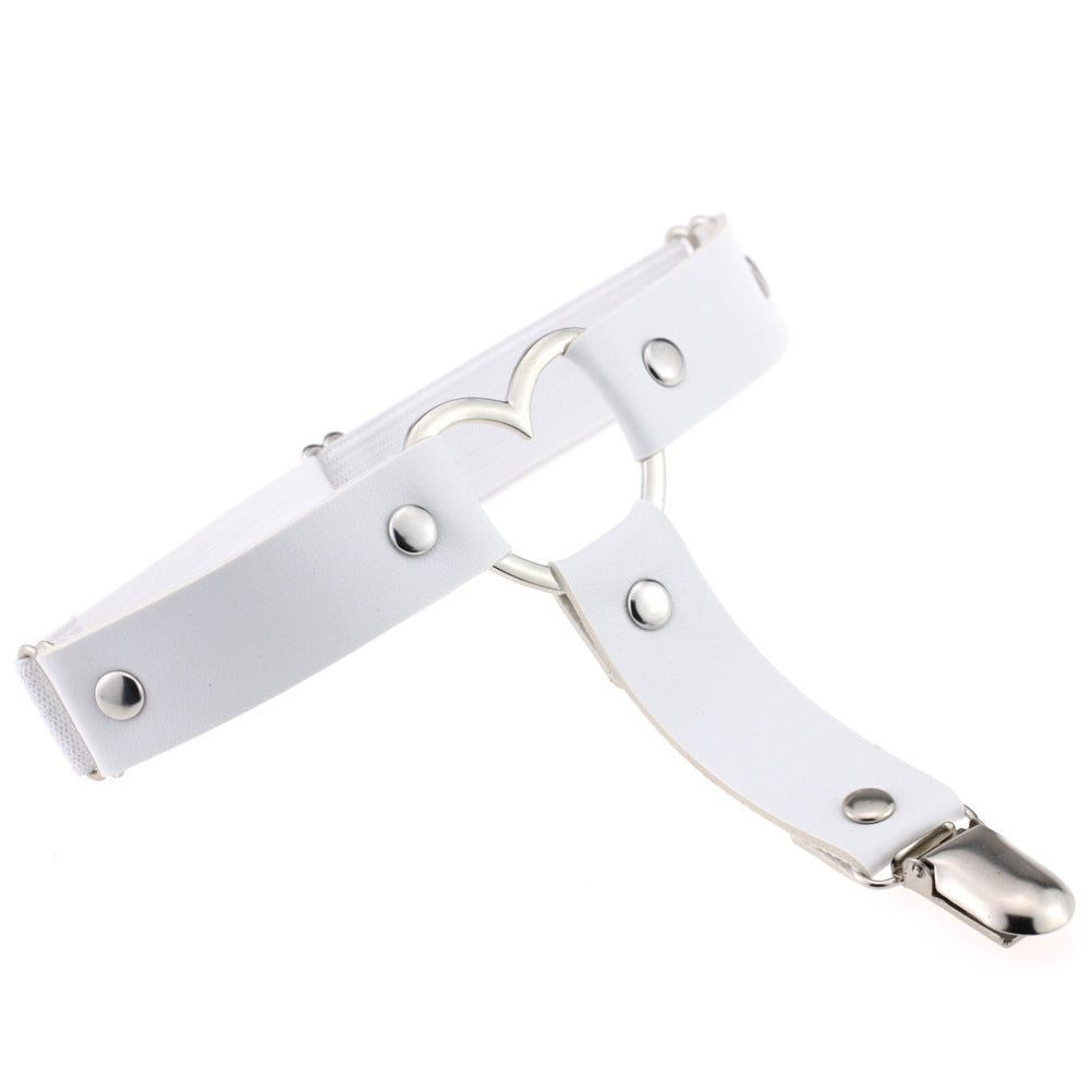 white Gothic Leg Garter Strap with Metal Heart