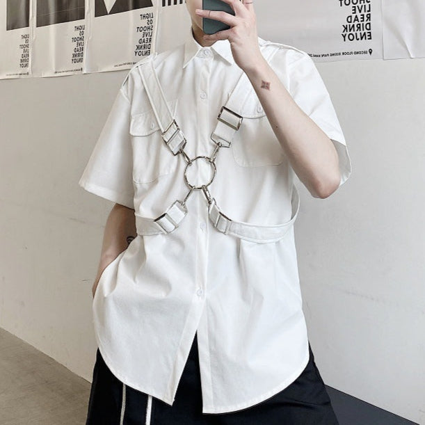 white Hardcore Short Sleeve Shirt Mens