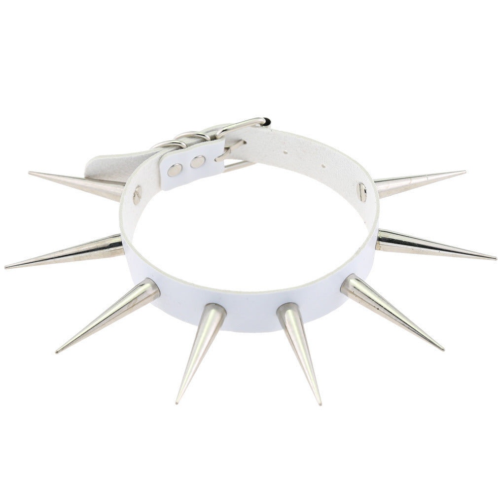 white Leather Spike Collar
