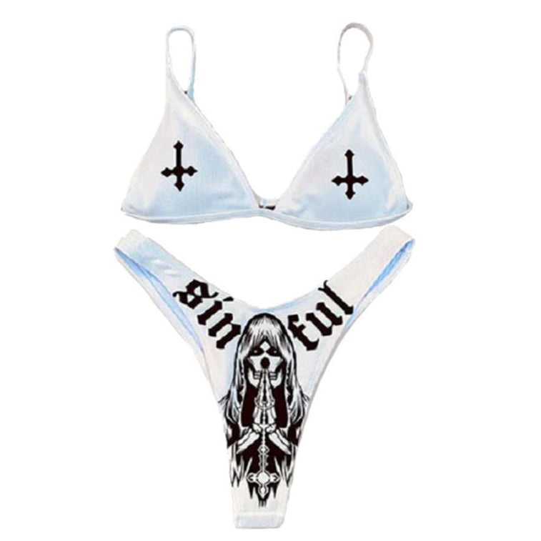 white Sinful White Inverted Cross Bikini