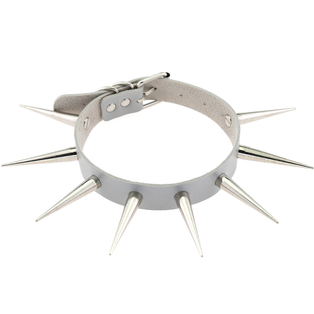 white Spike Leather Collar