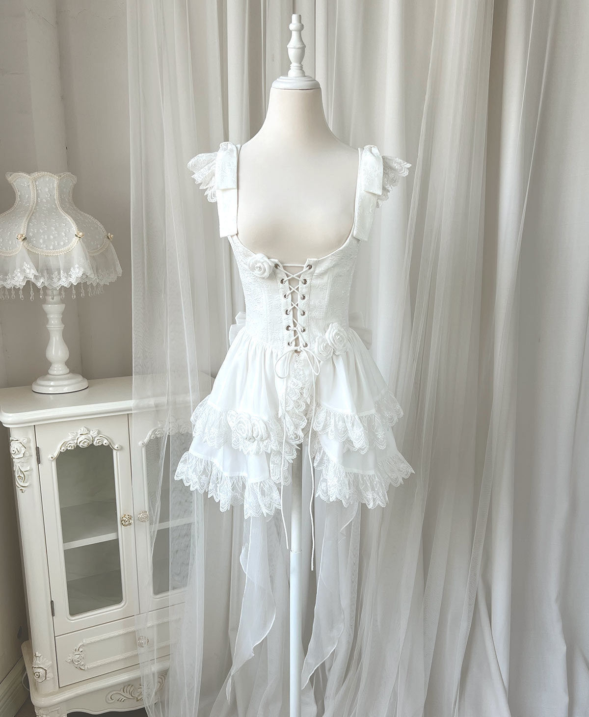 goth lolita White Goth Dress - Puffy with White Roses