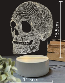 white hologram Human Skull 3D night Light