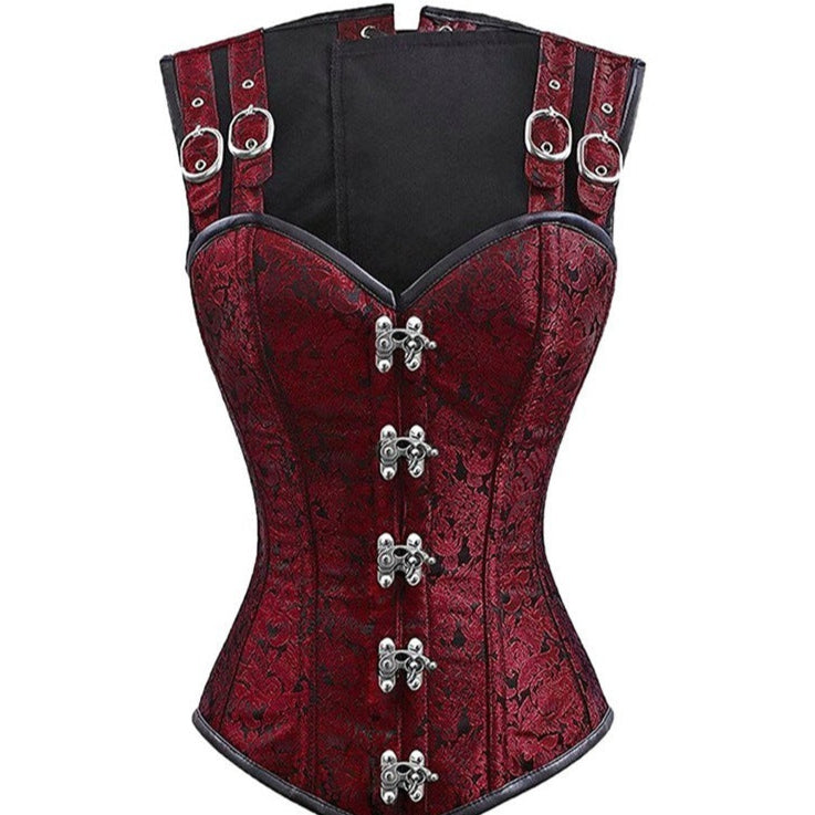 wine Red Goth Overbust Corset with Straps