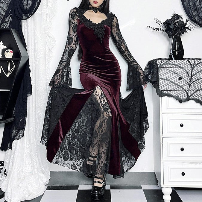 wine red Alternative Long Sleeved Dress red