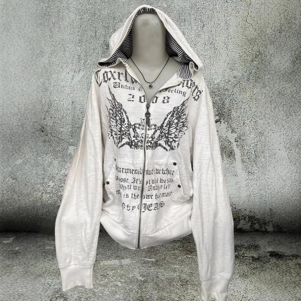 print White Goth Hoodie Jacket