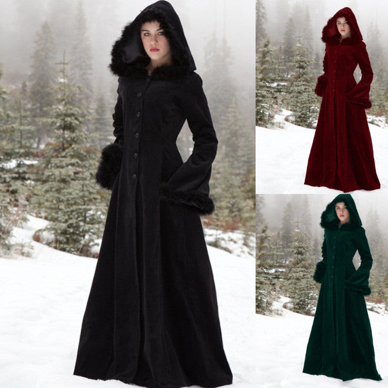 witch Black Long Gothic Hooded Coat Womens