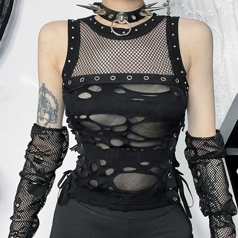 Harness Sheer Halter Top Womens