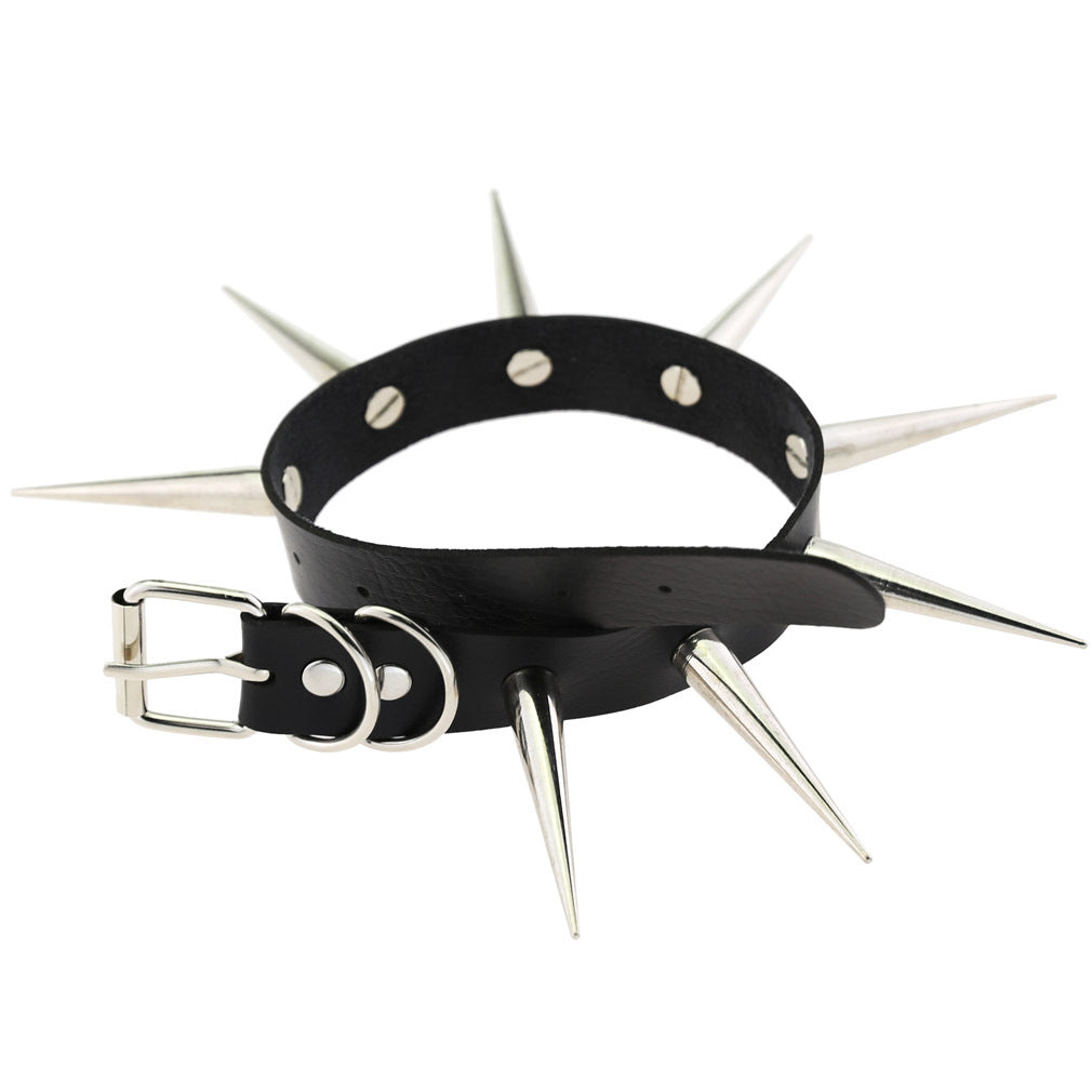 womens Punk Spike Leather Collar