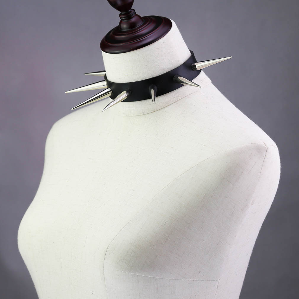 womens Punk Spike Leather Collar