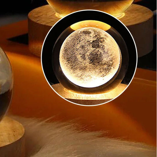 wood and glass Full Moon Night Light Crystal Ball sphere lamp