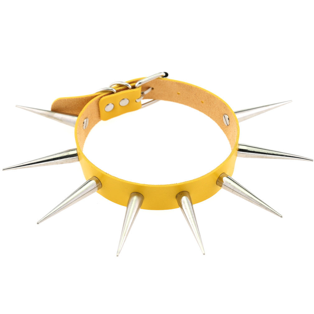 yellow Spike Leather Collar