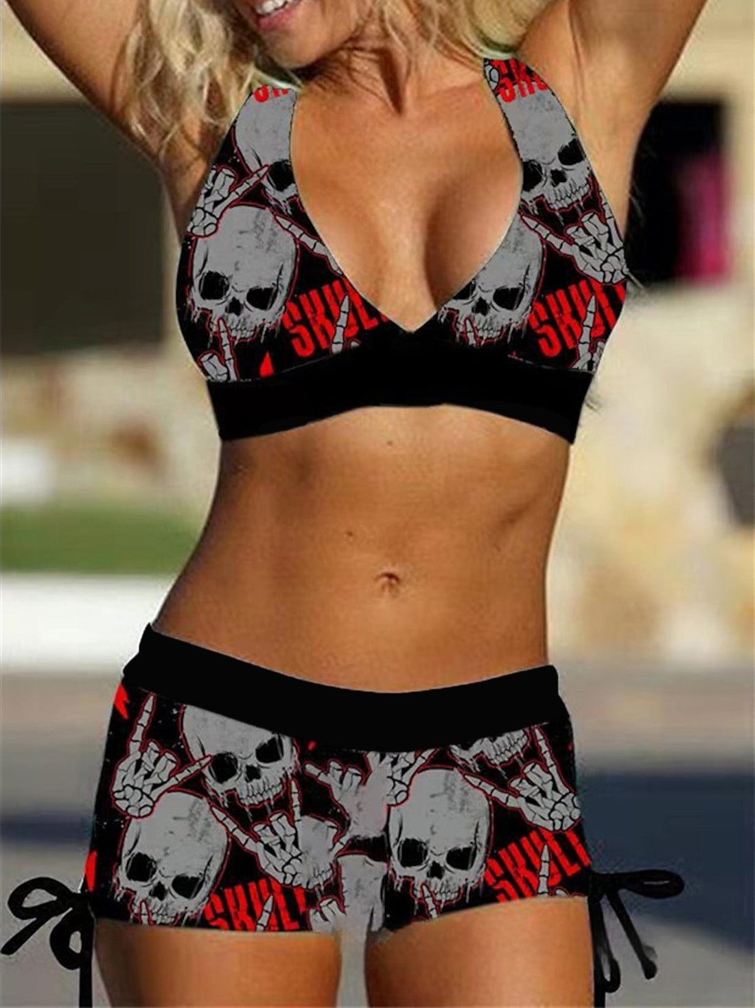 Skull Print Bikini Set Padded Style